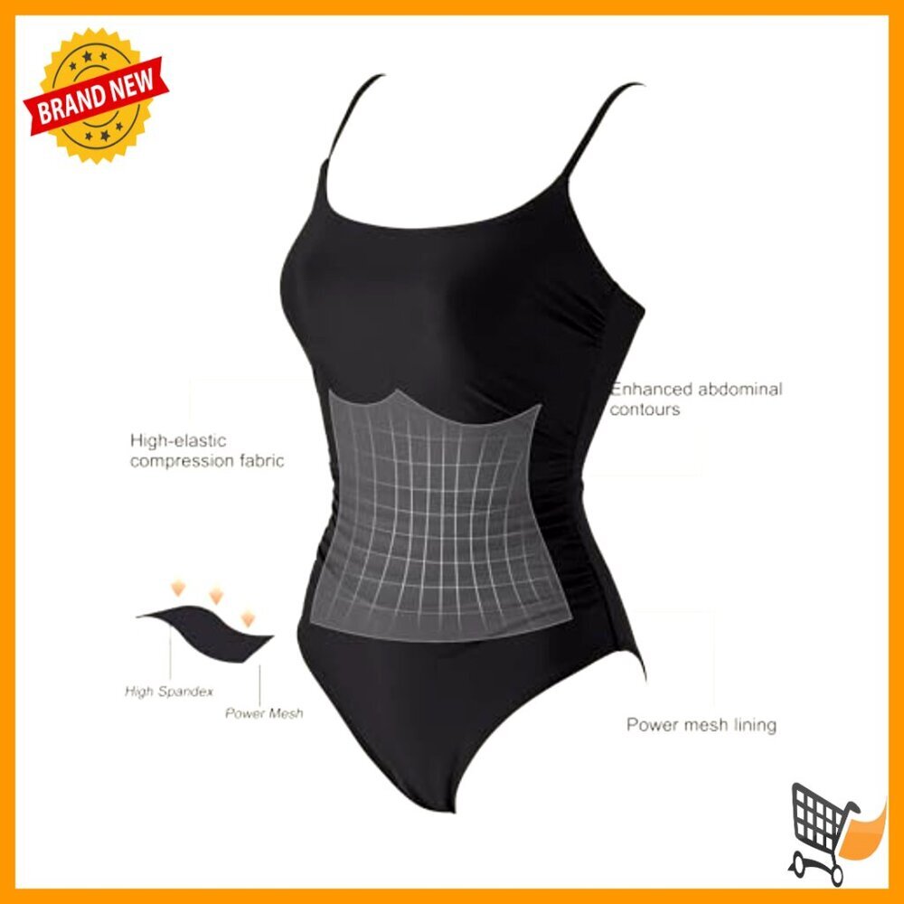Tummy Control One Piece Swimsuit Crisscross Backless Retro High Waisted - Picture 3 of 7